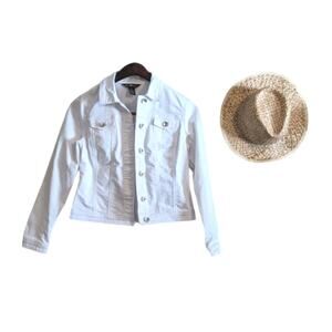 Blue Identity Jean Jacket White Small Petite